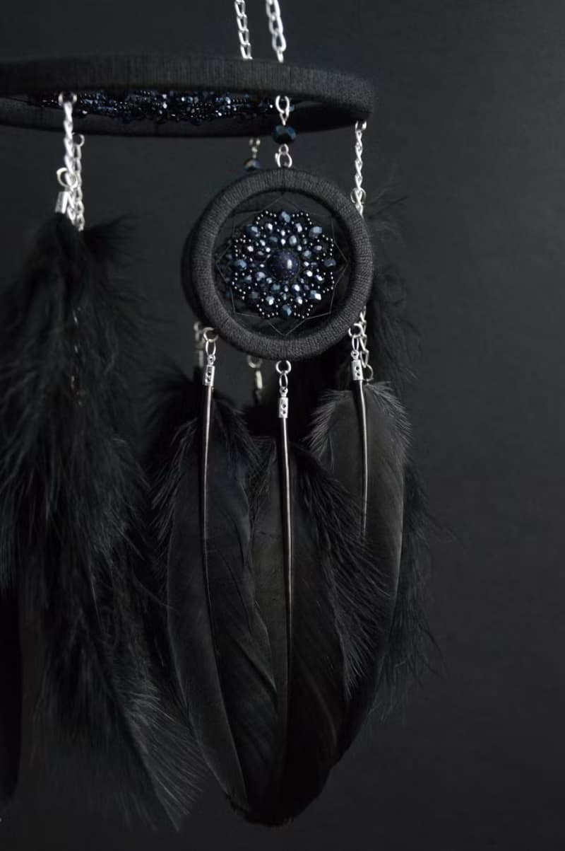 Black dream catcher mobile, Black gothic dreamcatcher for hanging on ceiling