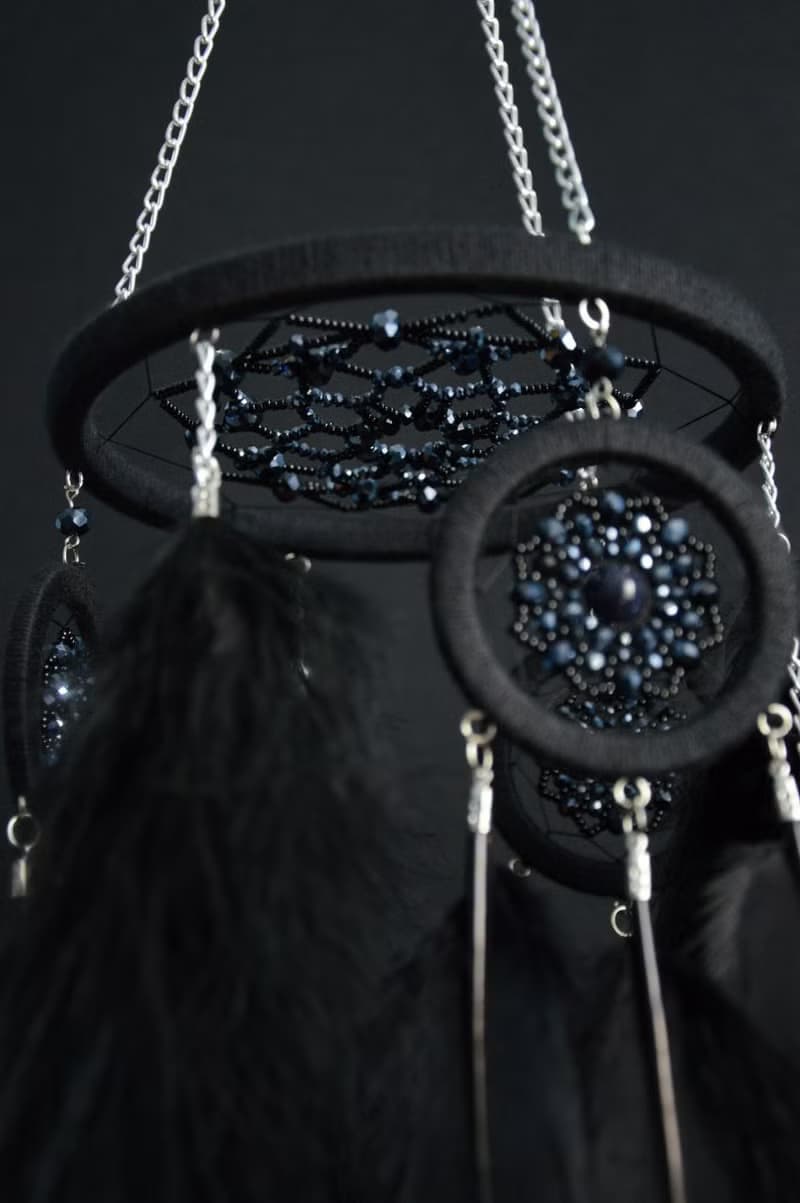 Black dream catcher mobile, Black gothic dreamcatcher for hanging on ceiling