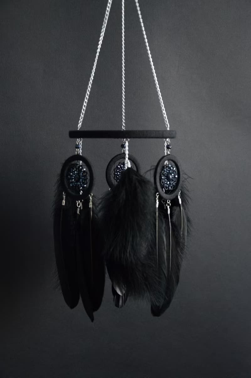 Black dream catcher mobile, Black gothic dreamcatcher for hanging on ceiling