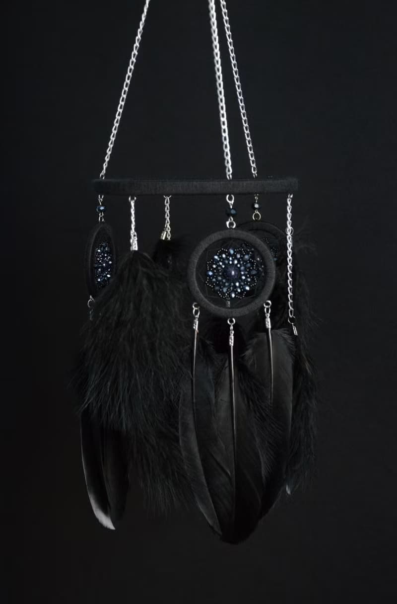 Black dream catcher mobile, Black gothic dreamcatcher for hanging on ceiling