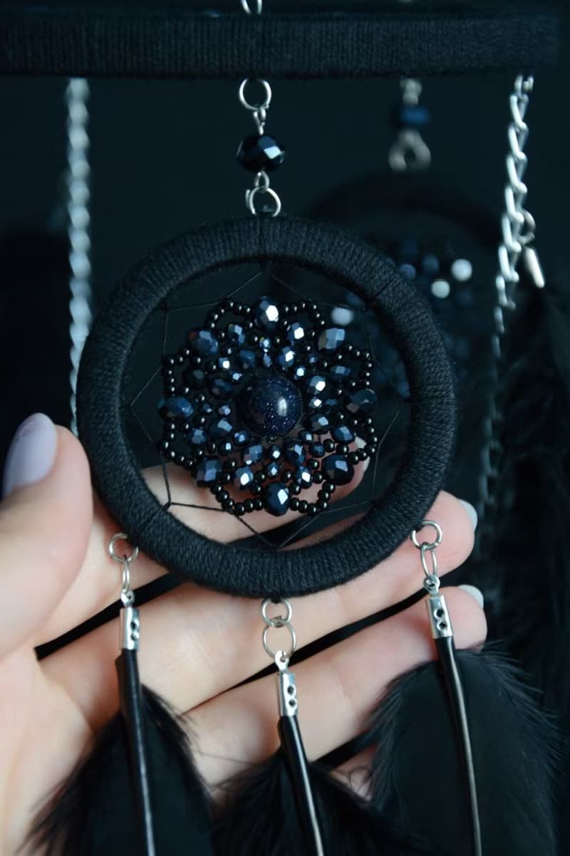 Black dream catcher mobile, Black gothic dreamcatcher for hanging on ceiling