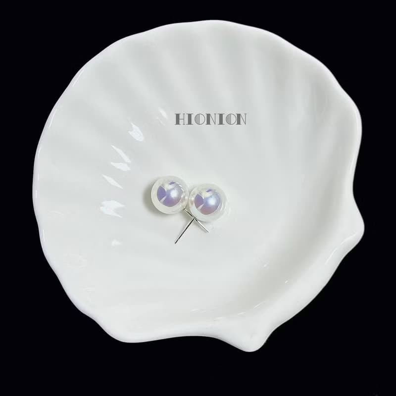 Hi Onion 仿小燈泡人造馬貝珍珠12mm鏡面akoya極光銀針耳釘耳夾