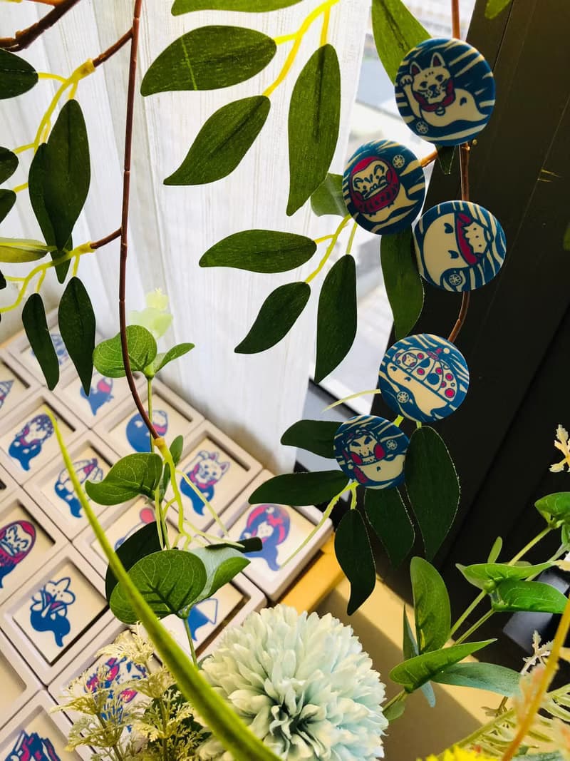 飄洋過海守護靈插畫-招財貓-富士山-不倒翁-南瓜-桃太郎布面胸章