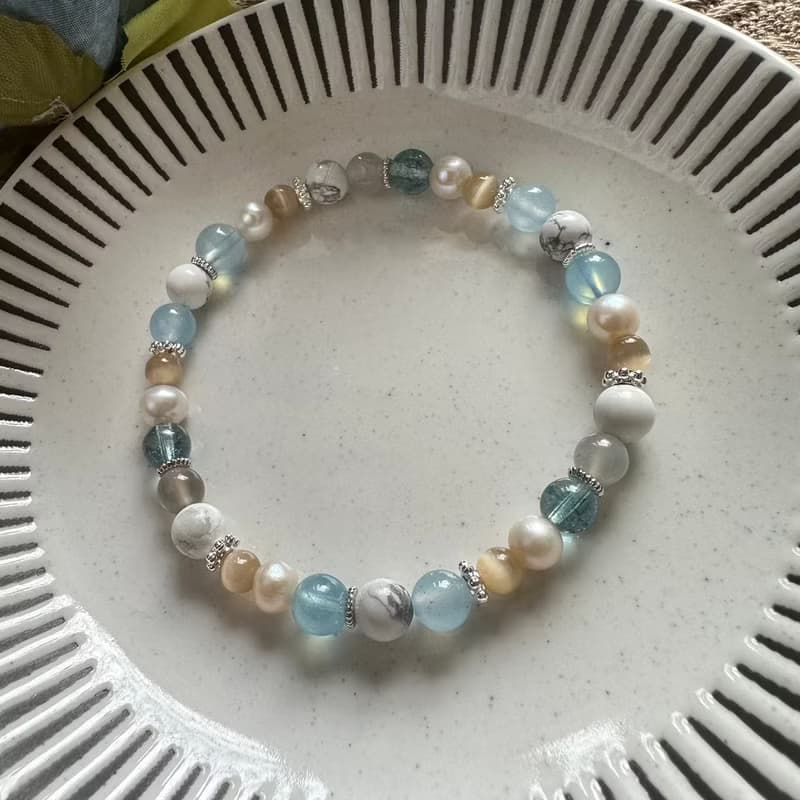 海洋藍色系珍珠彈性手鍊