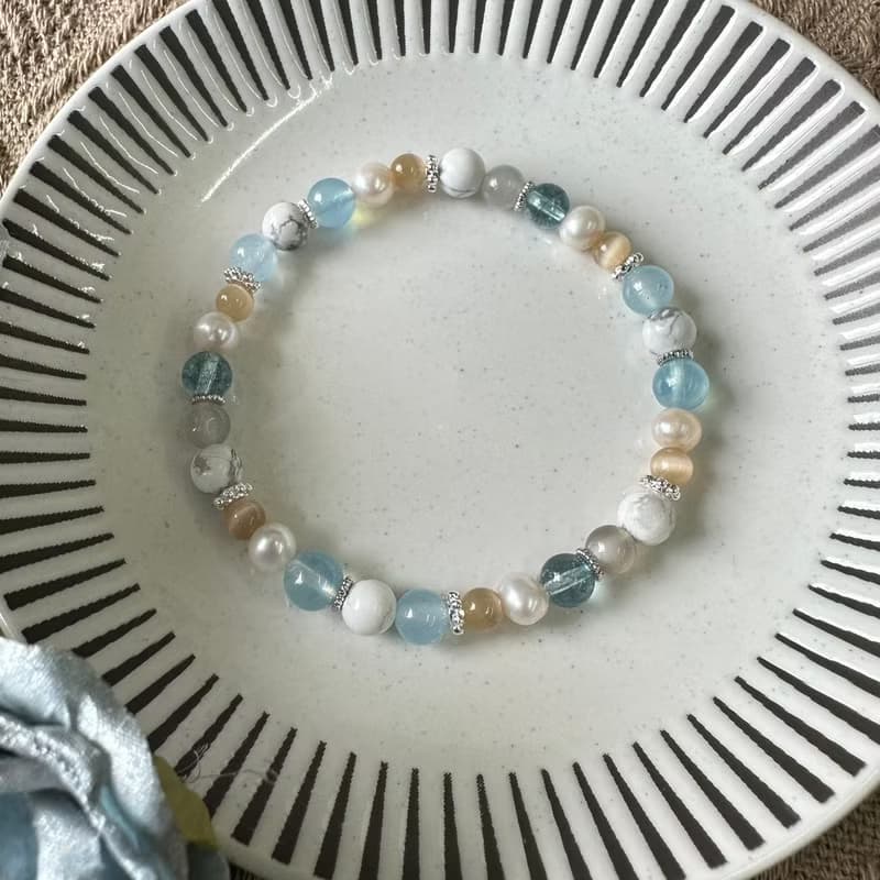 海洋藍色系珍珠彈性手鍊