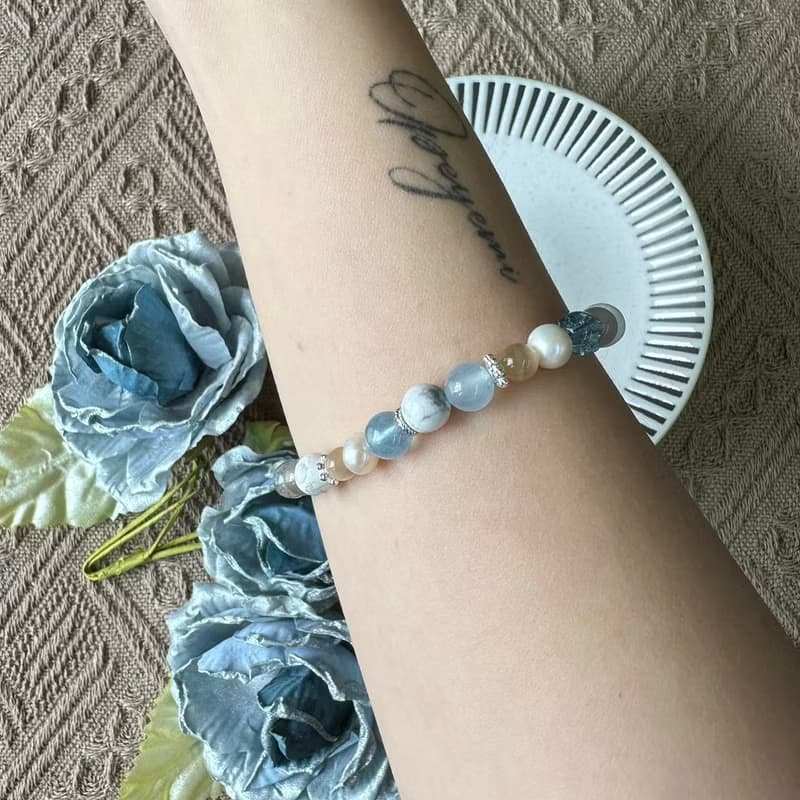 海洋藍色系珍珠彈性手鍊