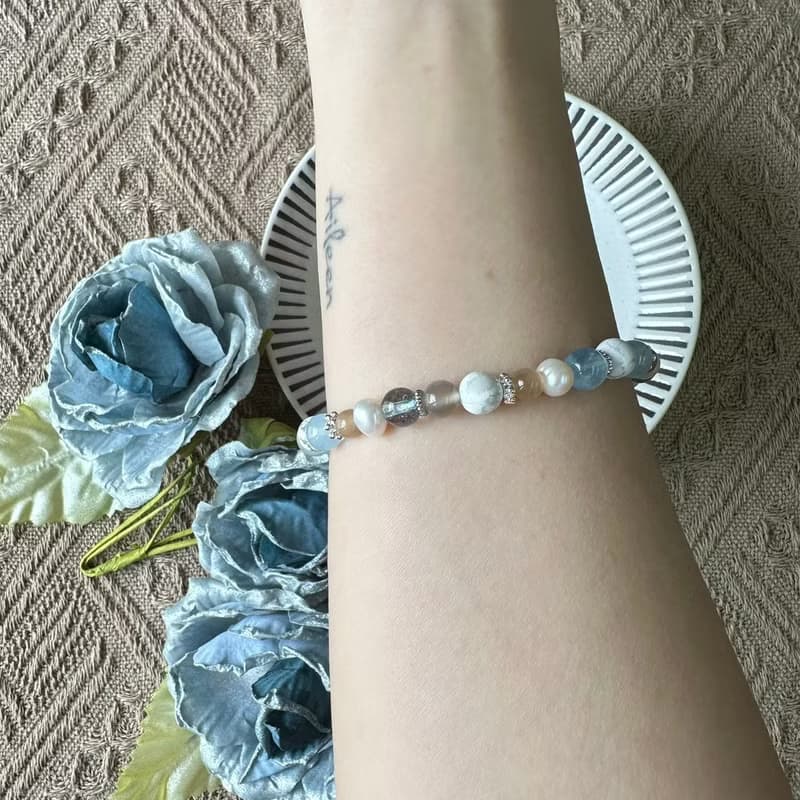 海洋藍色系珍珠彈性手鍊