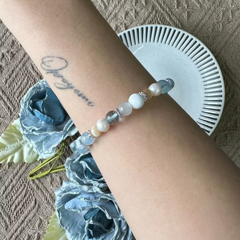 海洋藍色系珍珠彈性手鍊