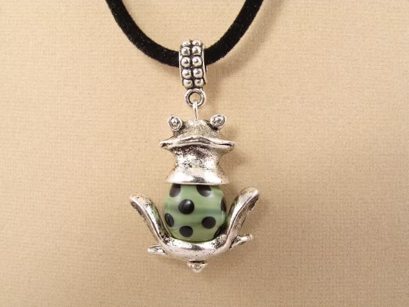 Silver Frog Pendant Necklace Mint Green Lampwork Glass Froggy Jewelry Necklace