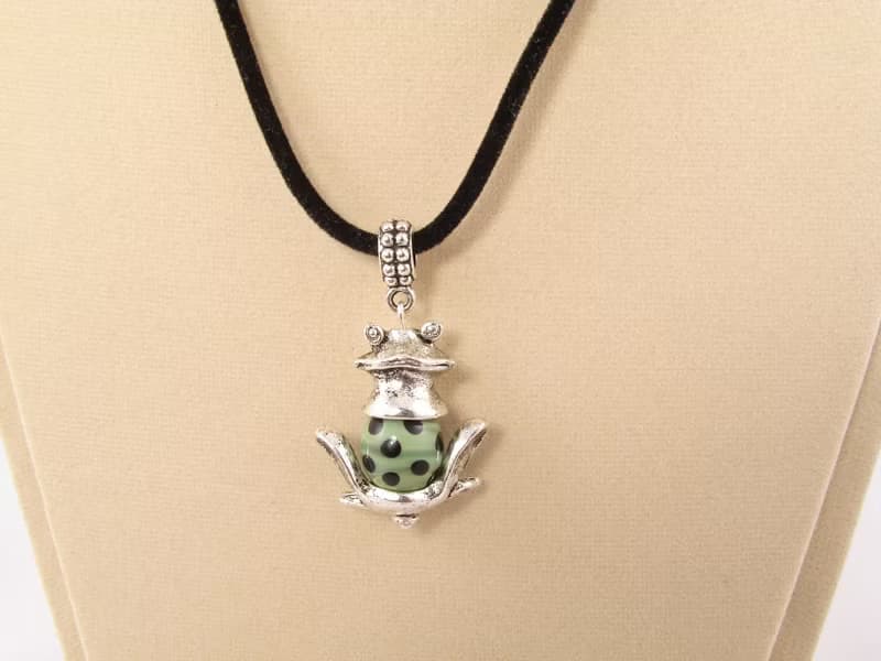 Silver Frog Pendant Necklace Mint Green Lampwork Glass Froggy Jewelry Necklace