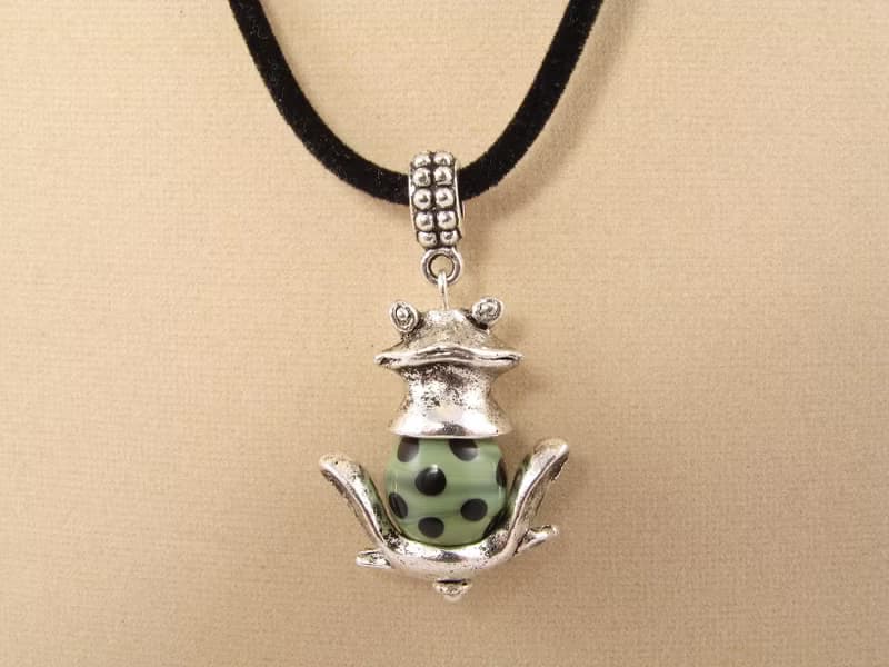 Silver Frog Pendant Necklace Mint Green Lampwork Glass Froggy Jewelry Necklace