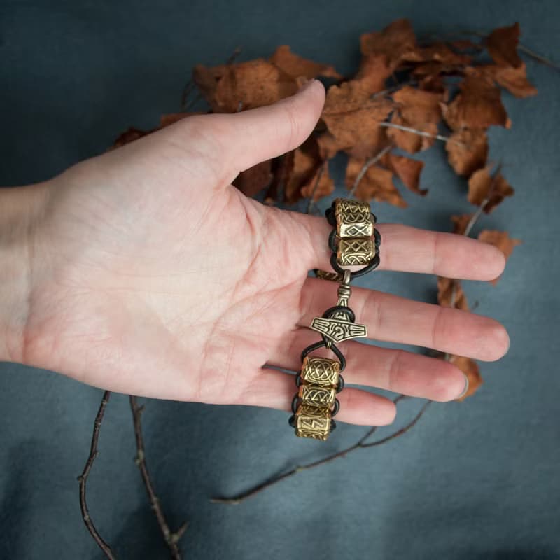 Massive rune bracelet thor hammer. Viking jewelry. Man present. Pagan bangle.
