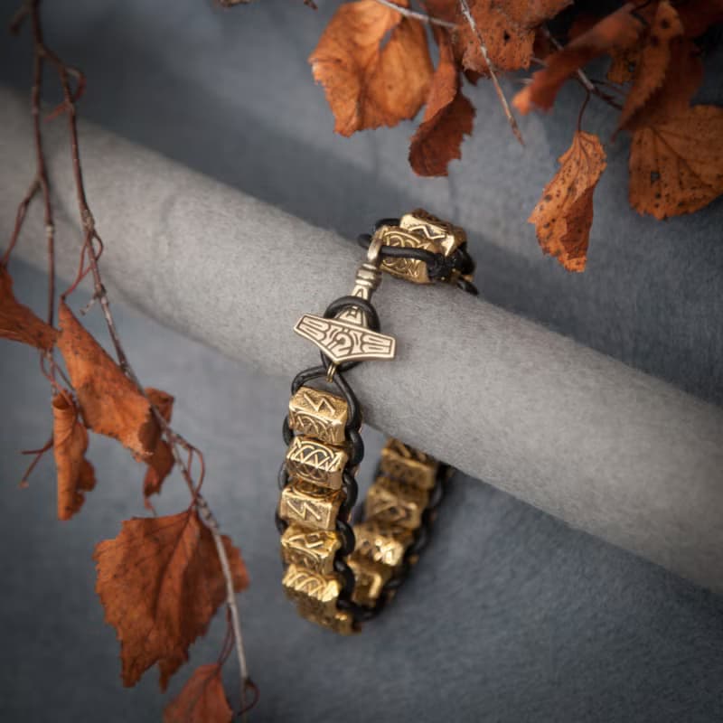 Massive rune bracelet thor hammer. Viking jewelry. Man present. Pagan bangle.