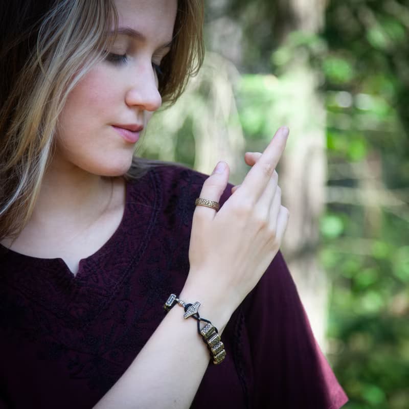 Massive rune bracelet thor hammer. Viking jewelry. Man present. Pagan bangle.