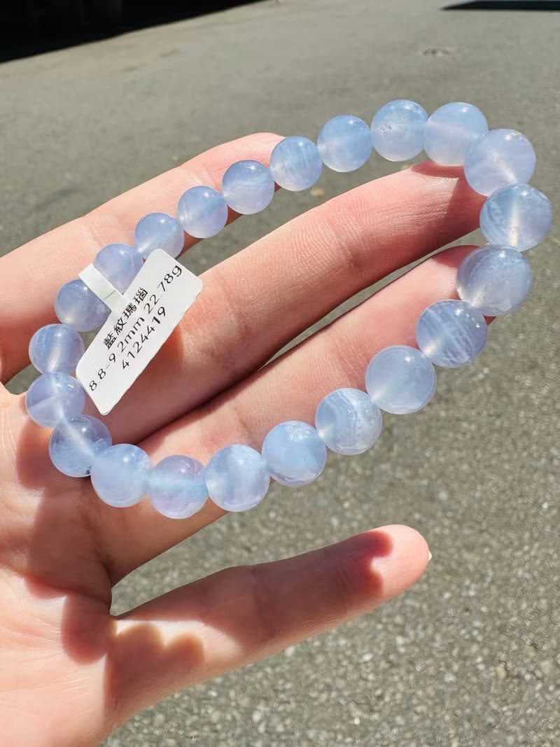 天然仙女色藍紋瑪瑙蕾絲雲朵8.8-9.2mm22.78g安撫焦慮情緒溝通順