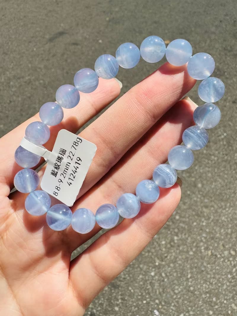 天然仙女色藍紋瑪瑙蕾絲雲朵8.8-9.2mm22.78g安撫焦慮情緒溝通順