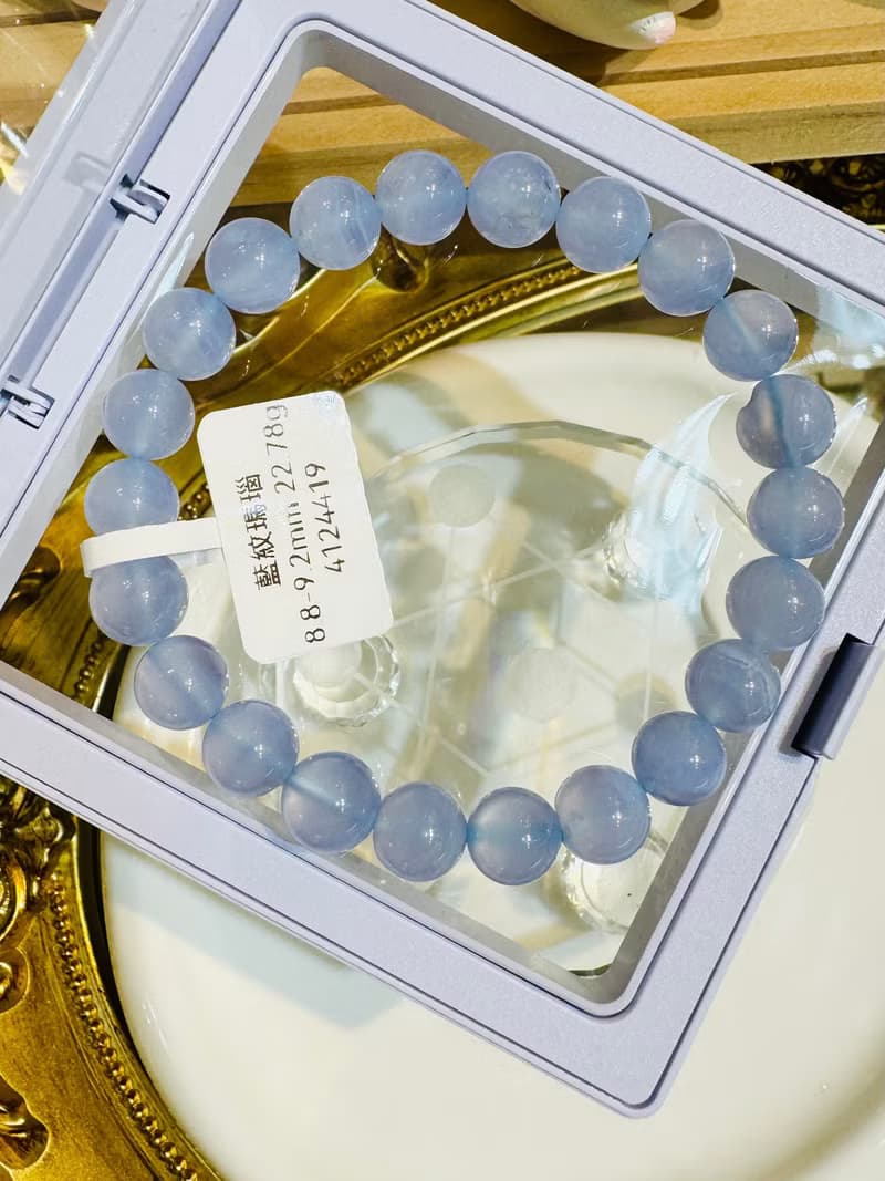 天然仙女色藍紋瑪瑙蕾絲雲朵8.8-9.2mm22.78g安撫焦慮情緒溝通順