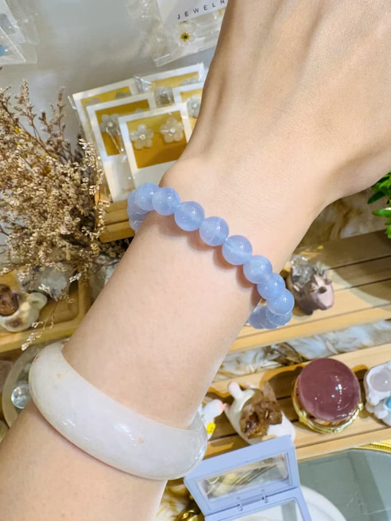 天然仙女色藍紋瑪瑙蕾絲雲朵8.8-9.2mm22.78g安撫焦慮情緒溝通順