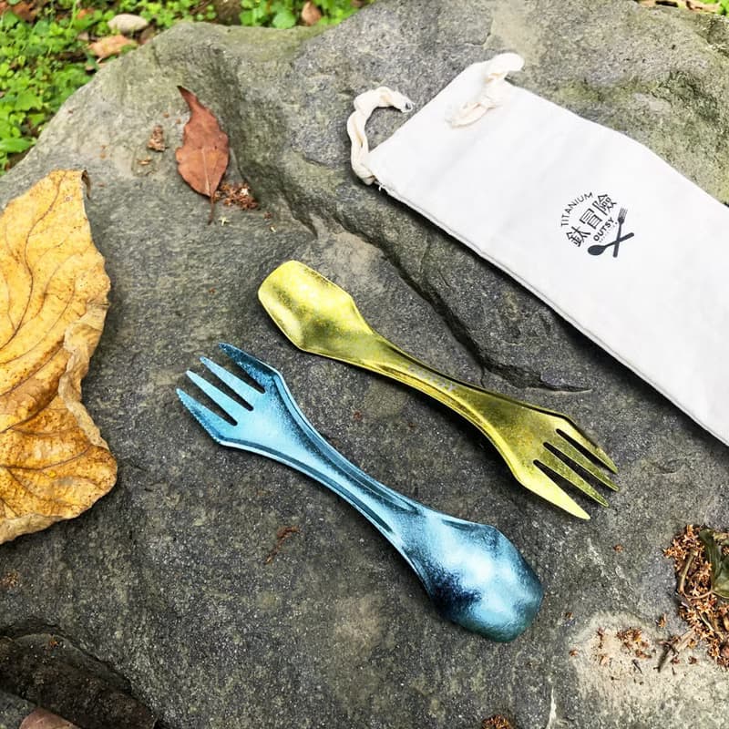 多功能純鈦冰晶雙頭匙叉二件組