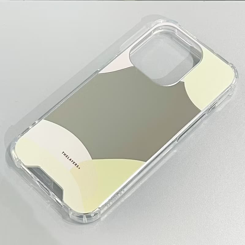 iPhone16銀色鏡面 | 幾何石塊抽象米黃色圖案 | 透明防摔軟手機殼