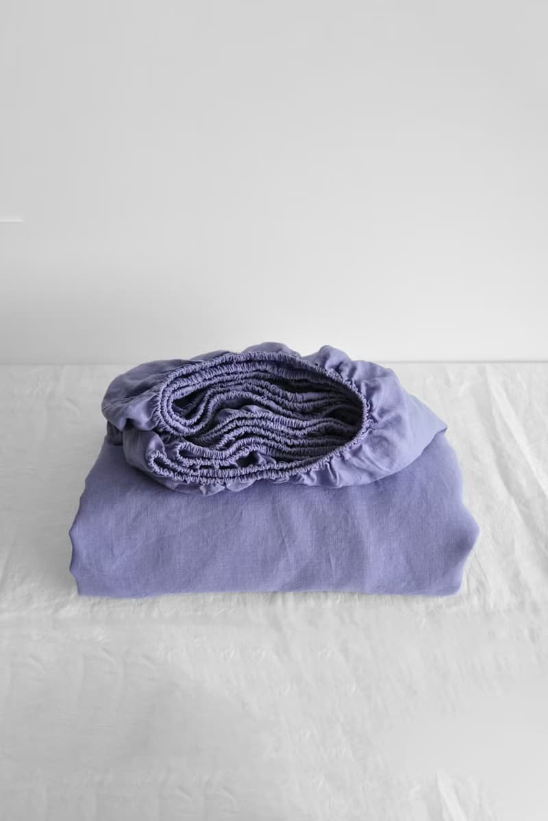 Lavender linen fitted sheet / Softened linen bed sheet / Deep pocket
