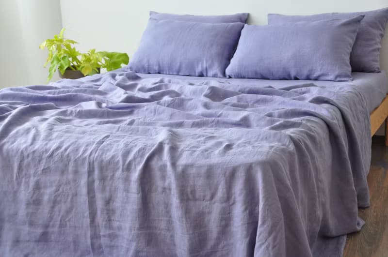 Lavender linen fitted sheet / Softened linen bed sheet / Deep pocket