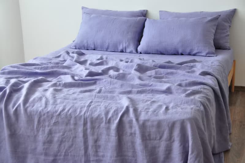 Lavender linen fitted sheet / Softened linen bed sheet / Deep pocket