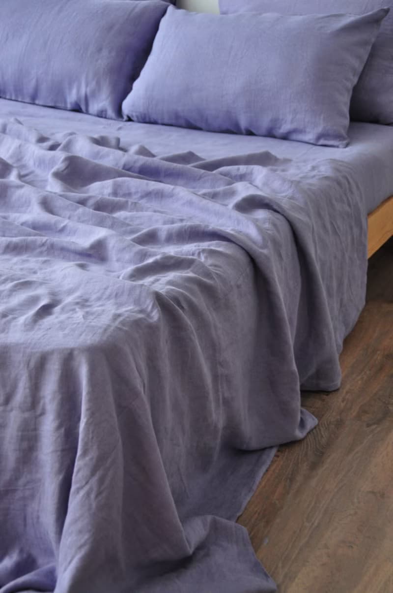 Lavender linen fitted sheet / Softened linen bed sheet / Deep pocket