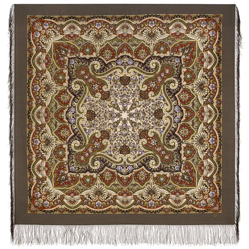 Pavlovo Posad Russian Shawl 100% Wool Scarf 125x125 cm Wrap Silk Fringe 1918-16