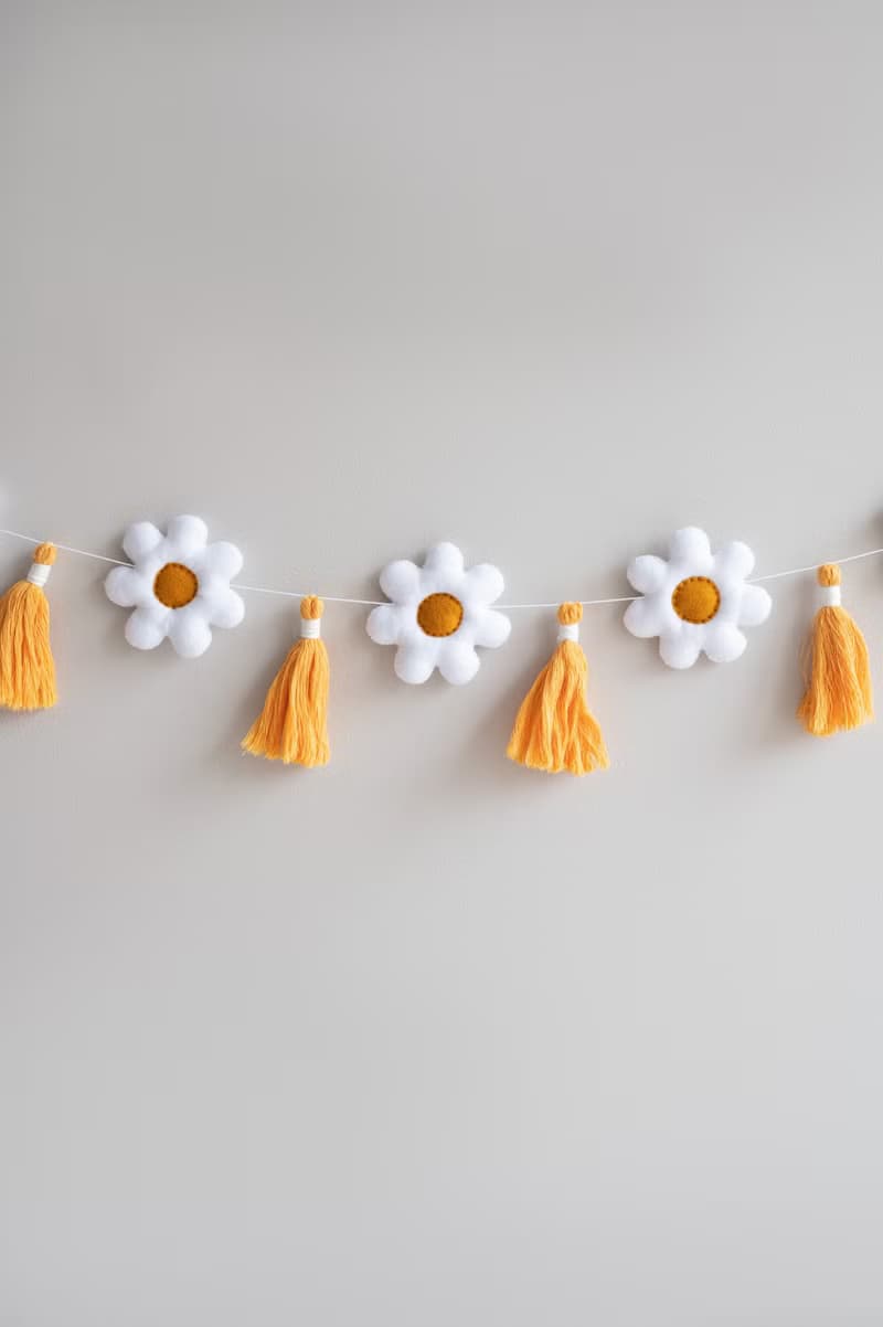 Flower garland, daisy party decor, tassel garland, boho nursery decor