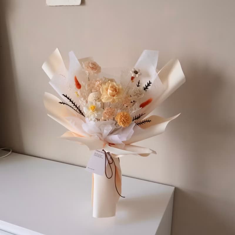 情人節玫瑰花束 陽光奶油色 擴香花束 生日 週年禮物
