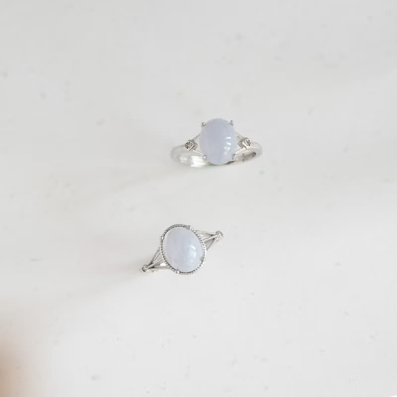 藍紋瑪瑙 5月生日石  純銀 戒指 浪漫鑲邊