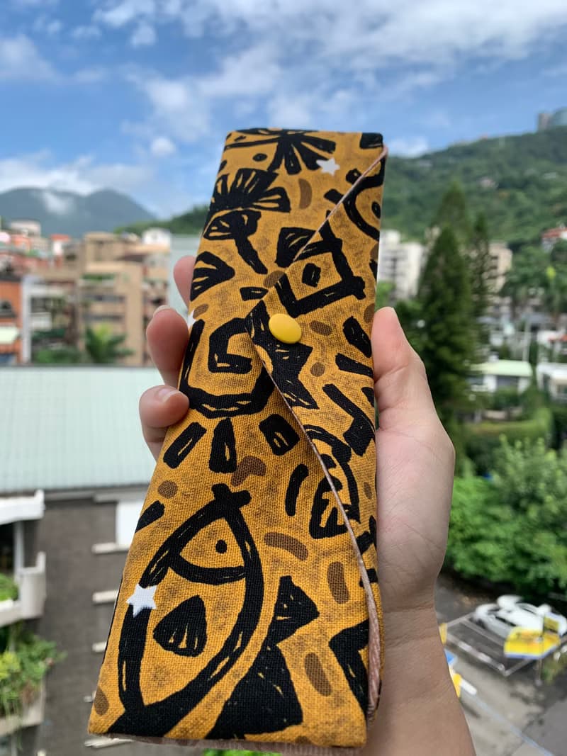 文青風環保筷袋 ~馬雅文明 斑駁橘黃 收納包.環保筷袋.手作餐具袋