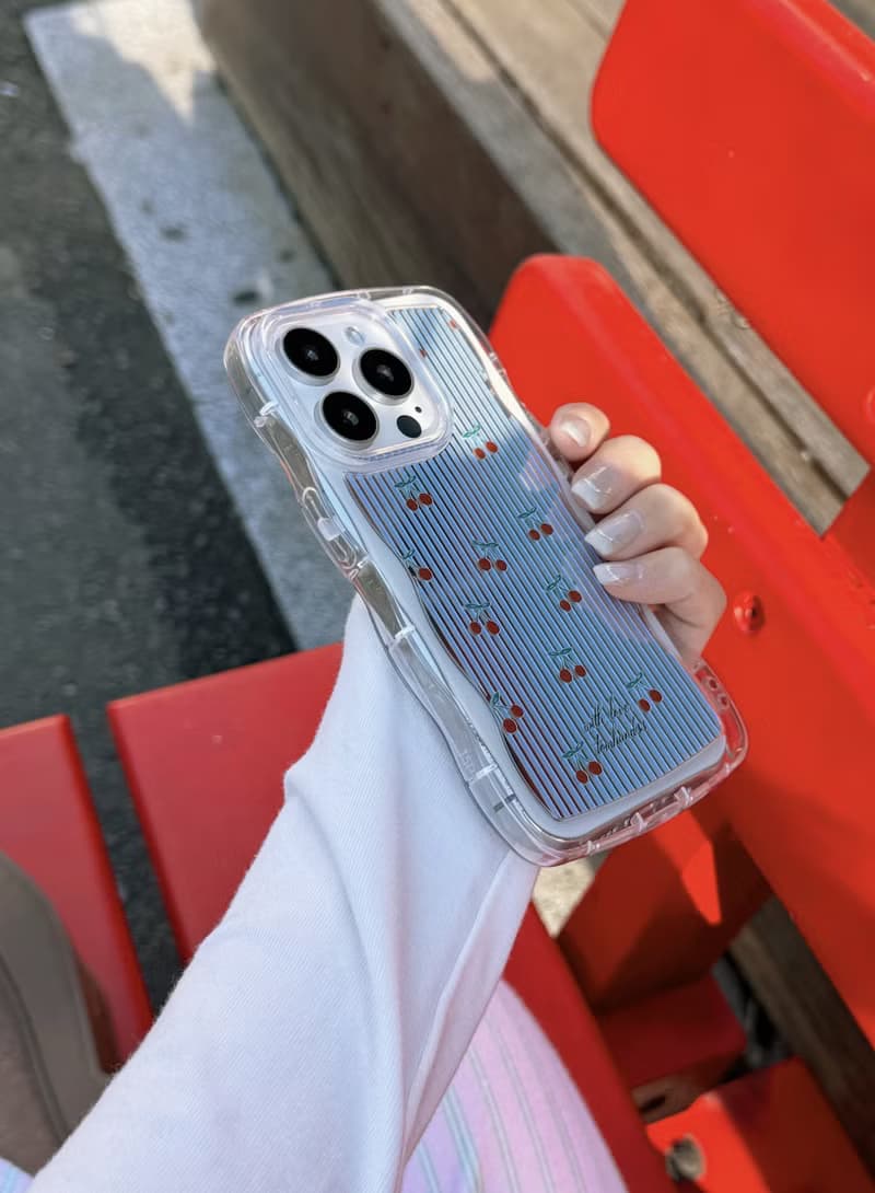 Cherries in blue stripe波浪邊框鏡面手機殼
