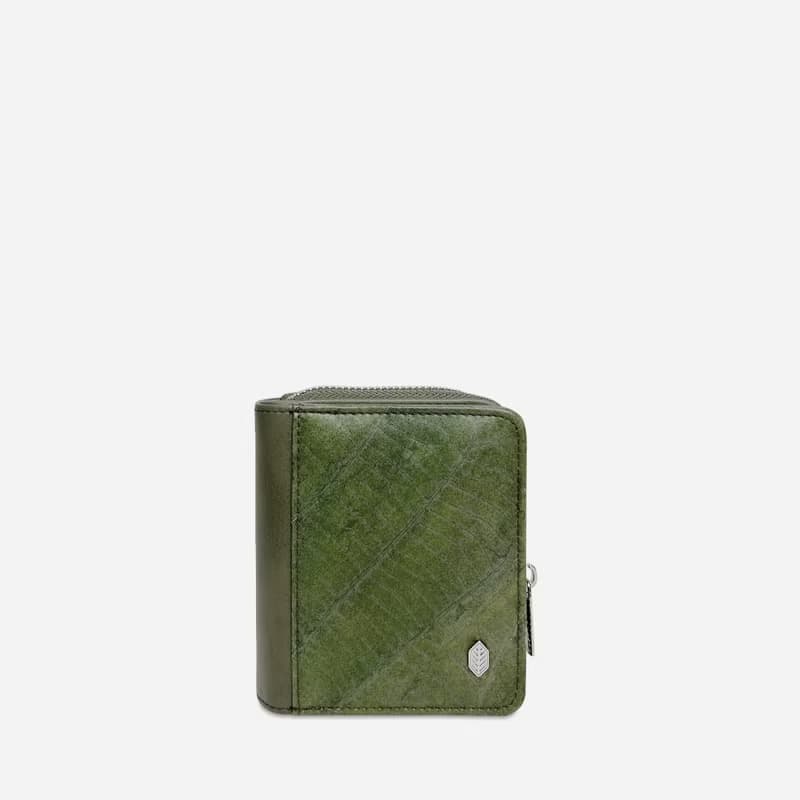 Compact Vegan Zip Wallet (Forest) Made From Real Leaves