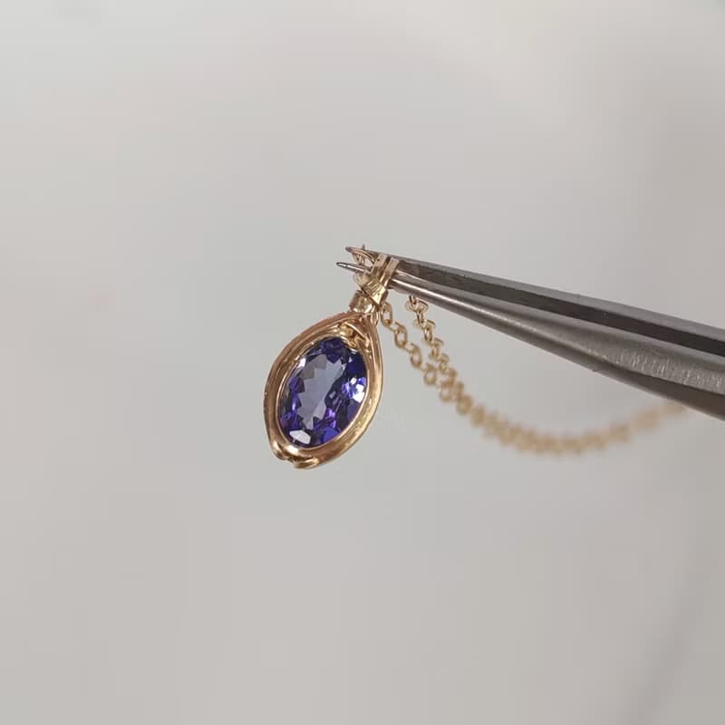 天然坦桑石吊墜 切面坦桑石項鍊 手工14KGF項鏈 簡約刻面寶石項鍊