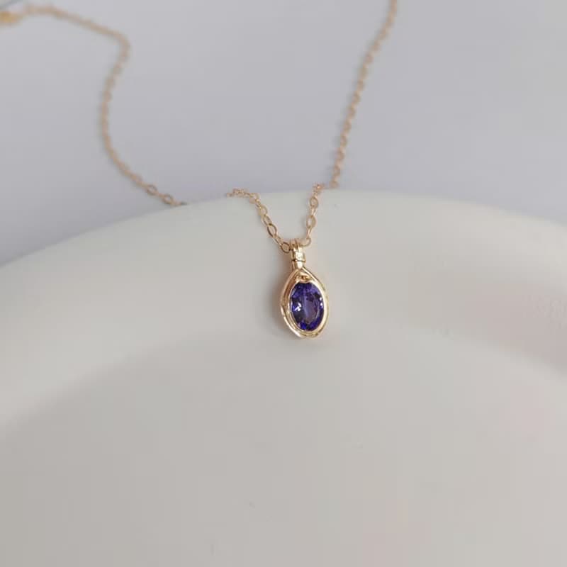 天然坦桑石吊墜 切面坦桑石項鍊 手工14KGF項鏈 簡約刻面寶石項鍊