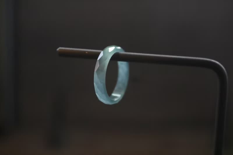 天然a藍翡翠水鑽切面戒指玉石戒指禮盒