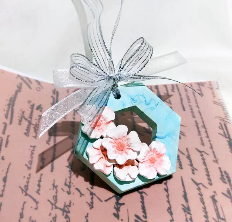 珊瑚粉紅花叢 湖水綠大理石紋鏤空擴香石 (情人節禮物 禮盒)