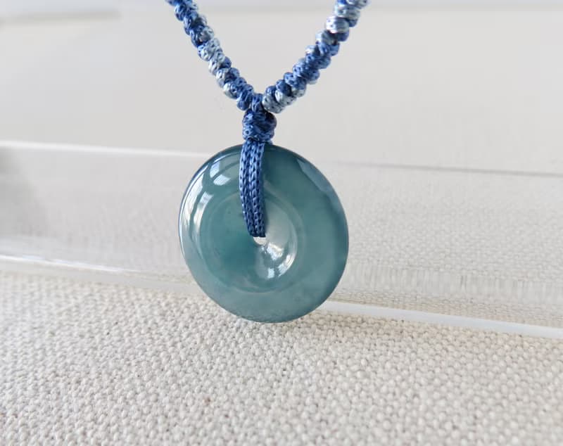 本命年【歲歲平安】冰藍水雪花棉平安扣翡翠絲光編織項鍊SA57招財