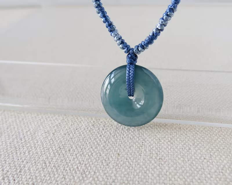 本命年【歲歲平安】冰藍水雪花棉平安扣翡翠絲光編織項鍊SA57招財