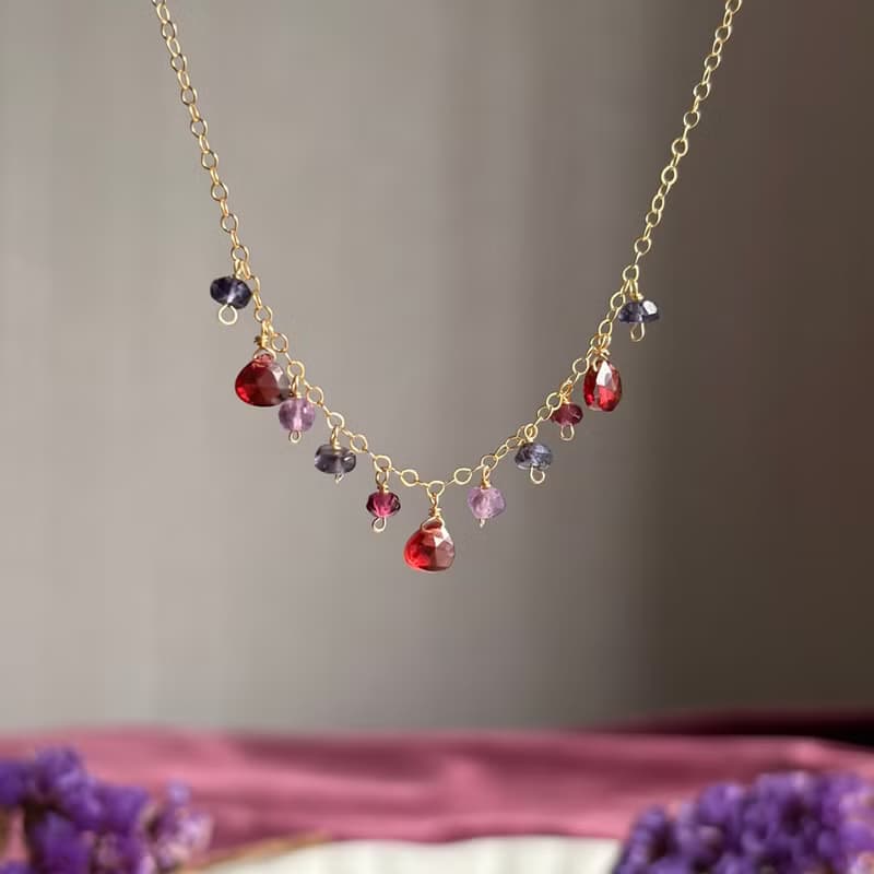 14KGF 石榴石 獨一無二的項鍊 / 一月誕生石