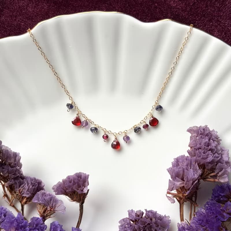 14KGF 石榴石 獨一無二的項鍊 / 一月誕生石