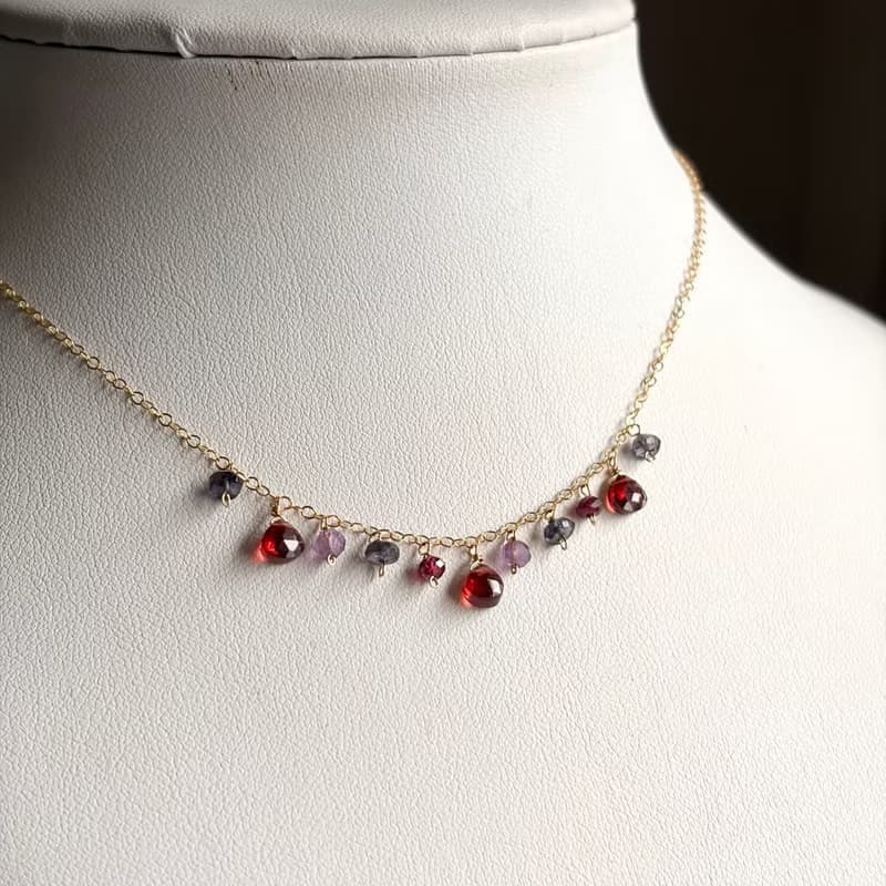 14KGF 石榴石 獨一無二的項鍊 / 一月誕生石