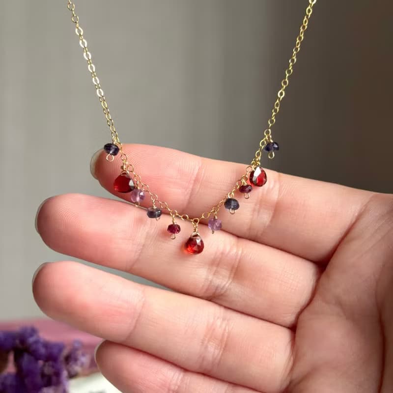 14KGF 石榴石 獨一無二的項鍊 / 一月誕生石