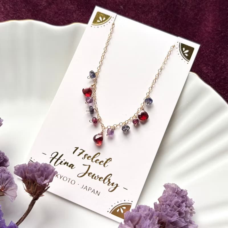 14KGF 石榴石 獨一無二的項鍊 / 一月誕生石