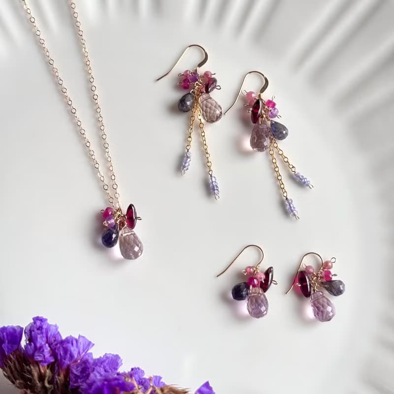 14KGF 石榴石 獨一無二的項鍊 / 一月誕生石