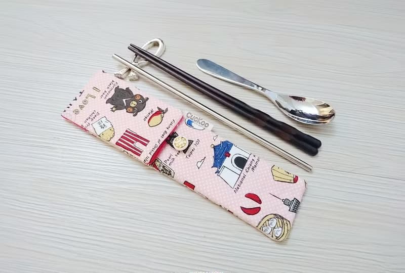 環保餐具收納袋 餐具套 台灣特色與小吃 粉色款