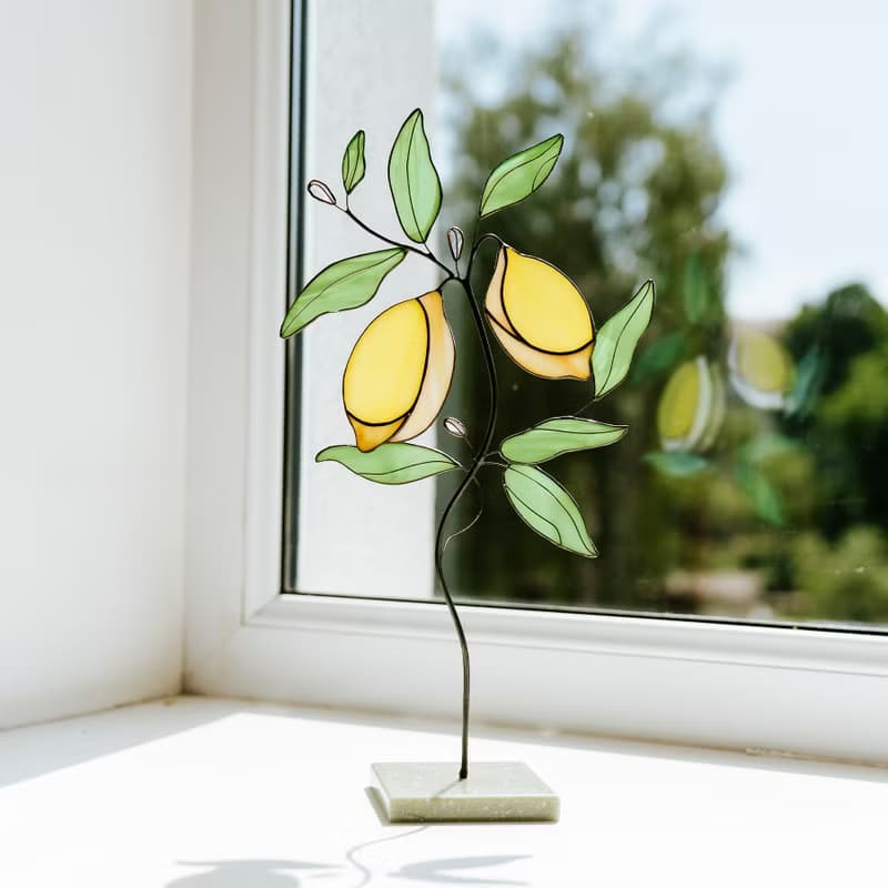 木架上的彩色玻璃檸檬樹 Suncatcher 客廳裝飾