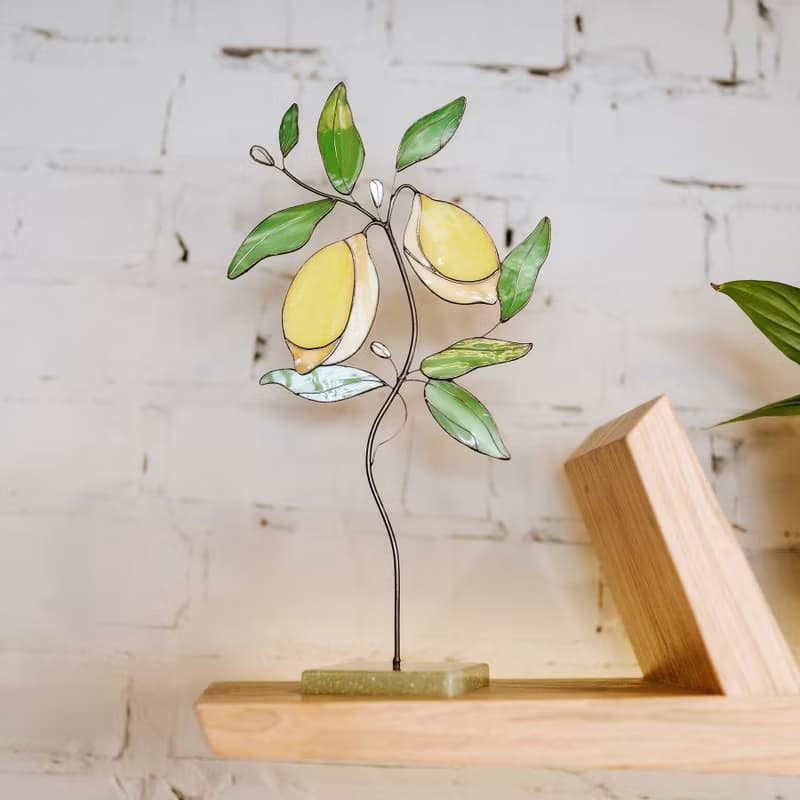 木架上的彩色玻璃檸檬樹 Suncatcher 客廳裝飾